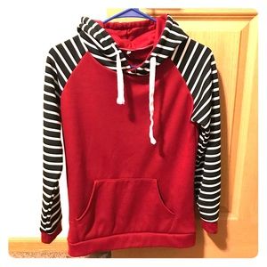 Red and Black/White Striped Hoodie